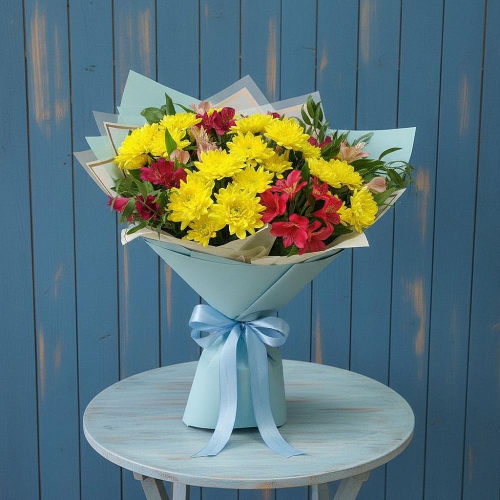 Букет цветов из: Альстромерии и Хризантемы в Мысхако
