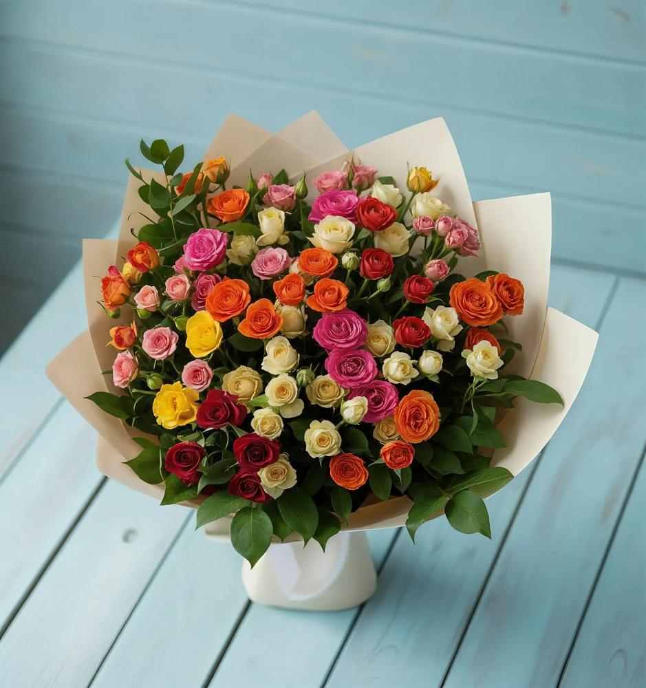 Букет Микс из разноцветных кустовых роз в Мысхако