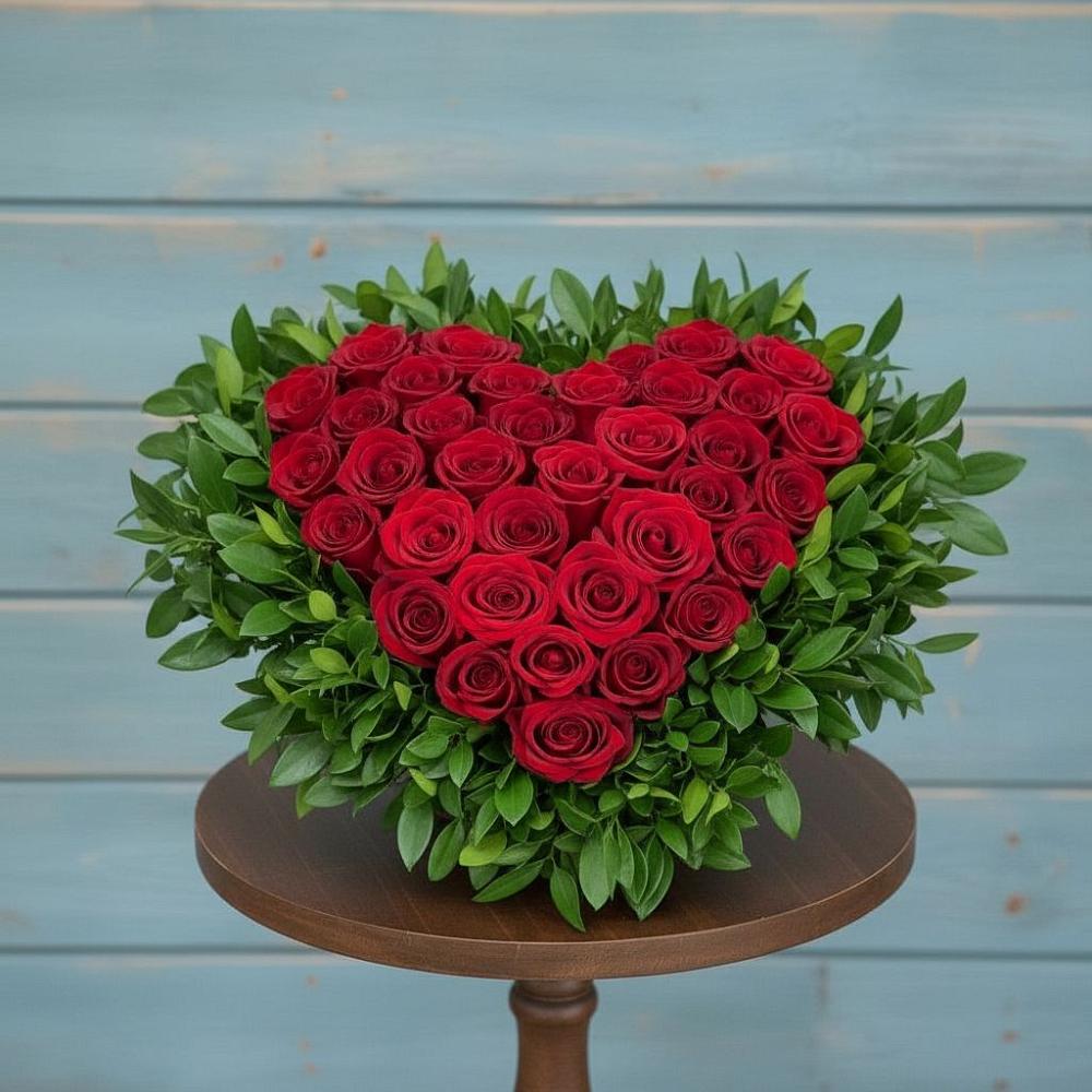 Цветочная композиция из Розы в виде сердца в Мысхако