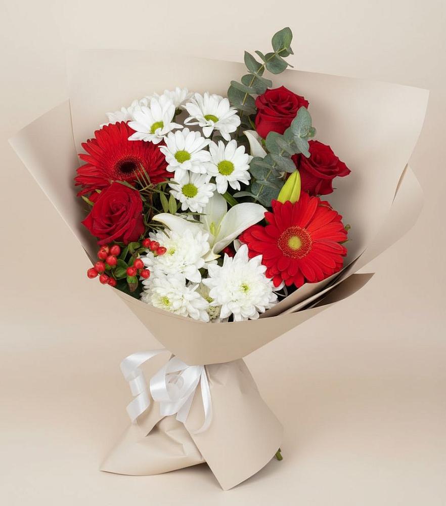 Букет цветов из: Розы, Хризантемы, Герберы и Лилии в Мысхако