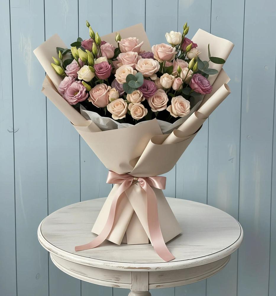 Букет цветов из: Розы и Лизиантусы в Мысхако