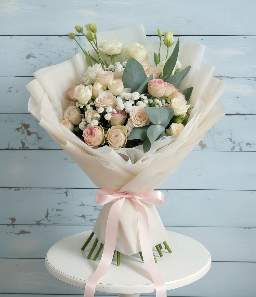 Букет цветов из: Розы и Лизиантусы в Мысхако